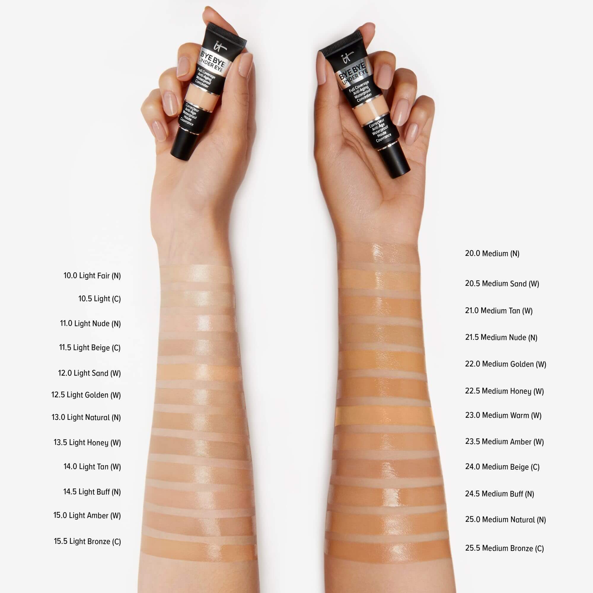 IT Cosmetics Bye Bye Under Eye Concealer arms with shades