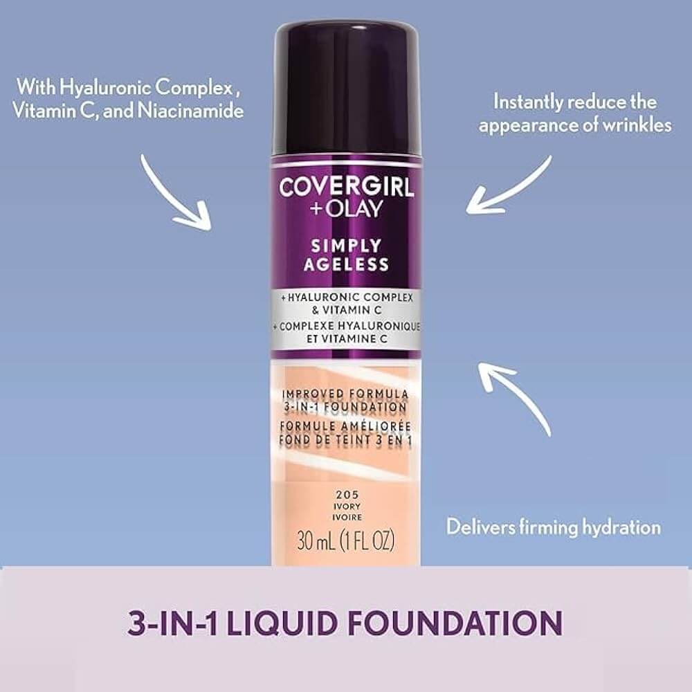 CoverGirl + Olay Simply Ageless 3-in-1 Foundation. Highlighting its effects