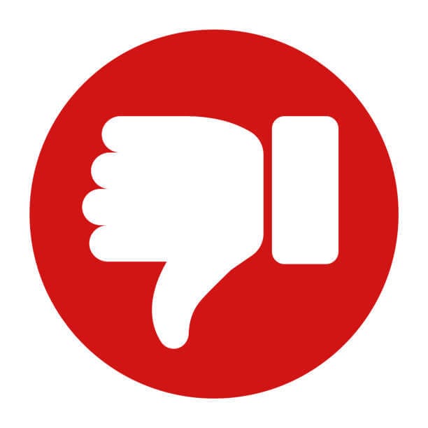 Red thumbs up symbol showing a positive makeup or skincare recommendation.