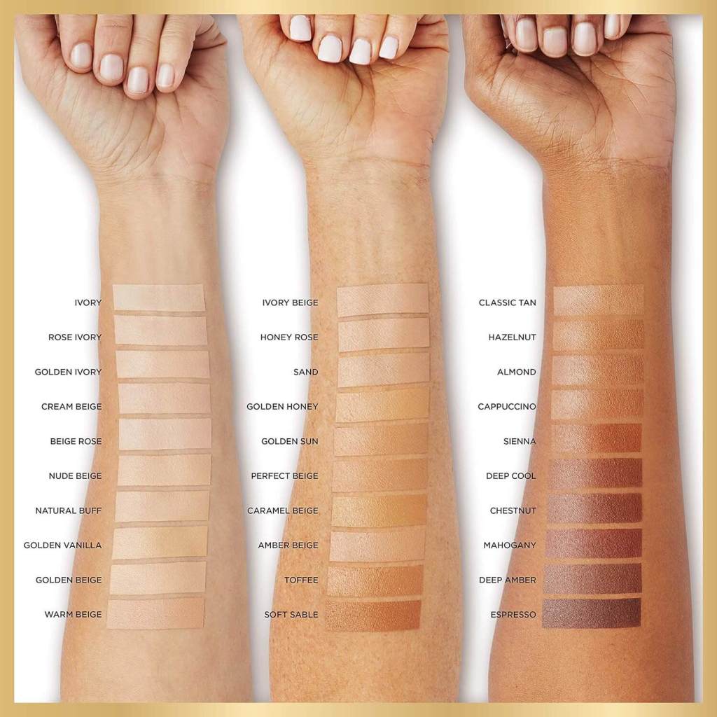 L'Oréal Paris Age Perfect Radiant Serum Foundation swatches for mature skin.