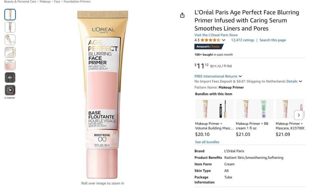 L’Oréal Paris Age Perfect Blurring Primer. Price