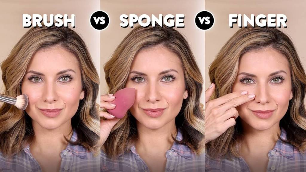 foundation applying with sponge brush and finger