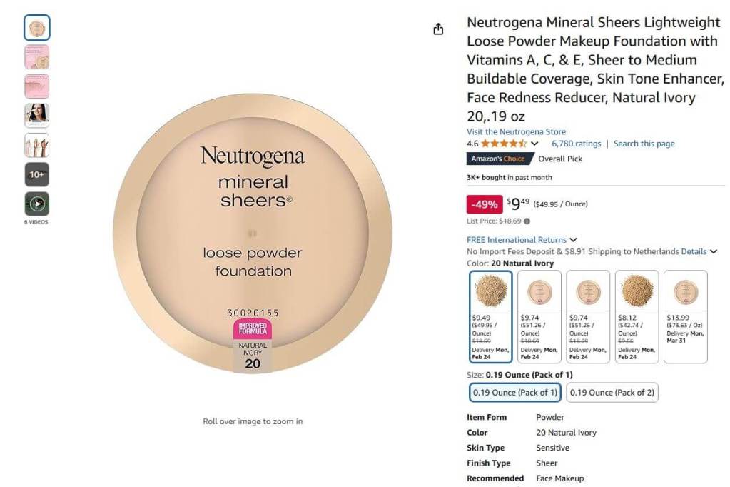 Neutrogena Mineral Sheers Loose Powder price