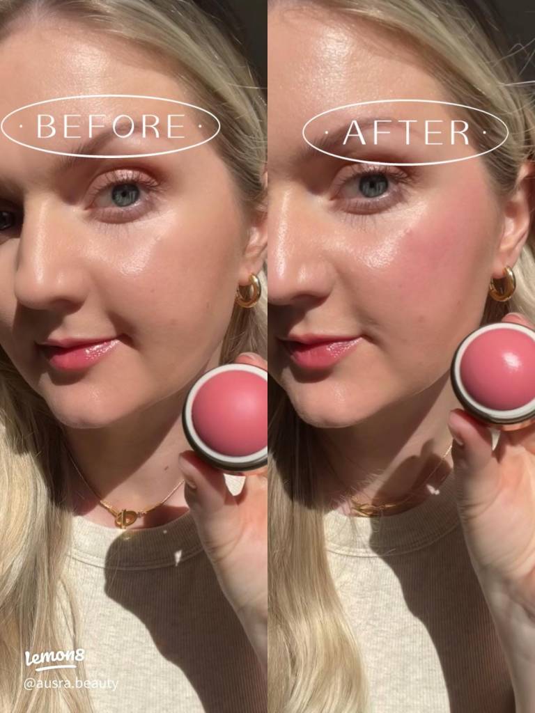 Merit Flush Balm Cream Blush before and after