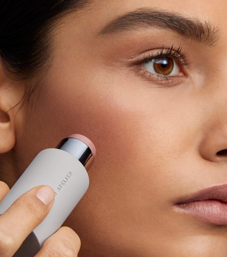 model trying Westman Atelier Baby Cheeks Blush Stick