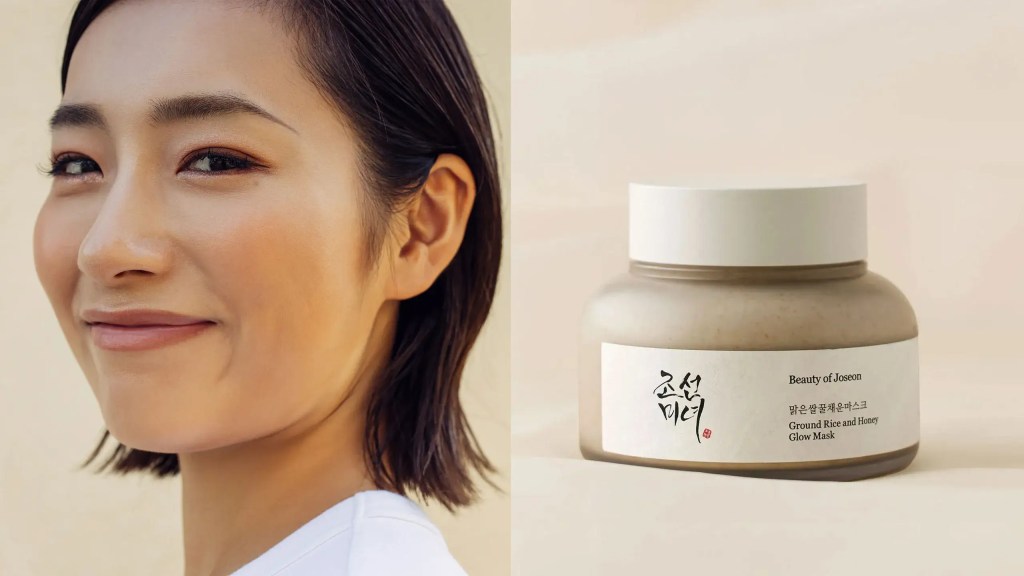 Korean sheet mask with hyaluronic acid hydrating mature skin for a dewy glow