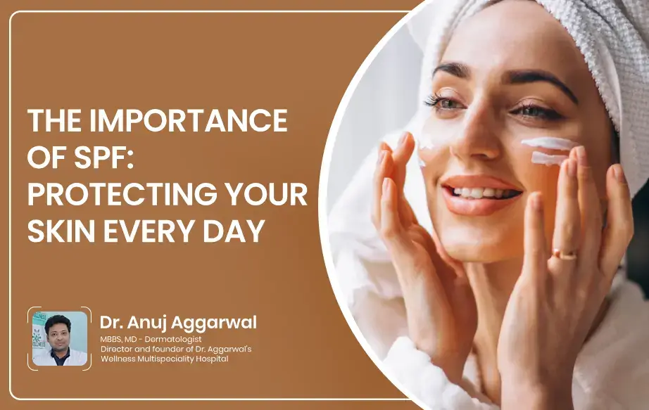 Applying broad-spectrum SPF to face and neck, demonstrating protect your skin daily with SPF to prevent wrinkles on aging skin.