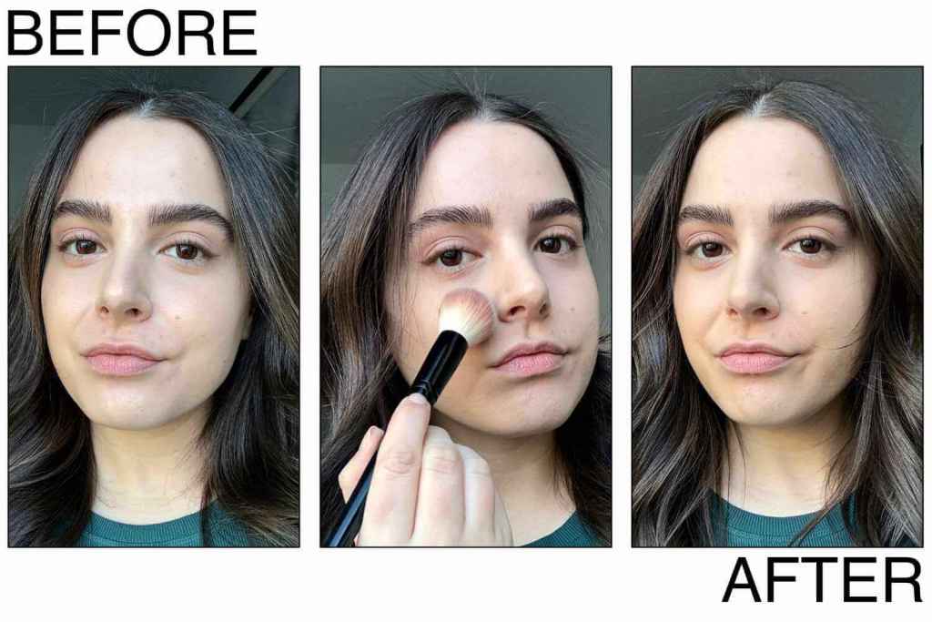 Before and after applying setting powder