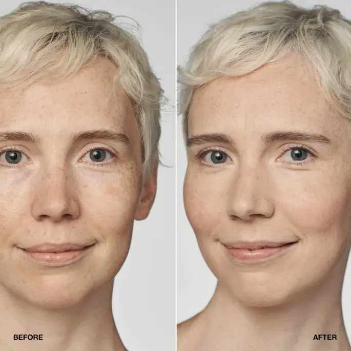 before and after after aplying Clinique Even Better Clinical Serum Foundation