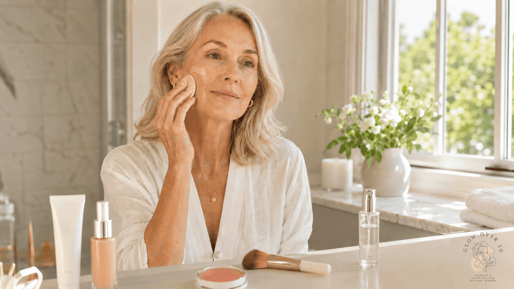Mature woman applying makeup