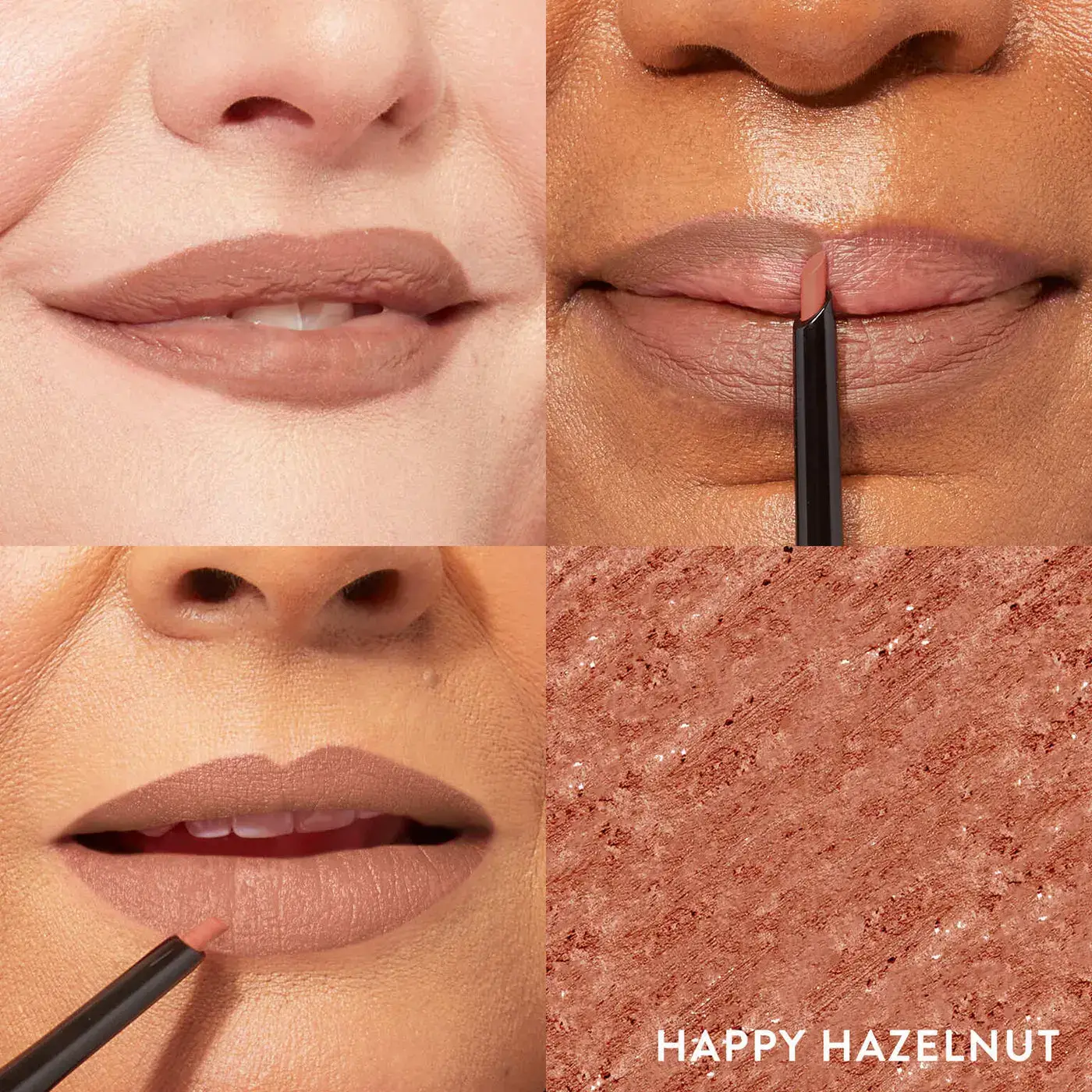 Official Laura Geller image showing Modern Classic lip liner on several lip tones