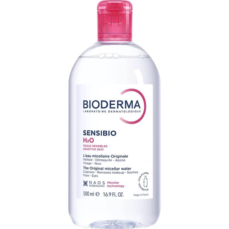 Bioderma Sensibio H2O Micellar Water bottle with recognizable pink cap and logo