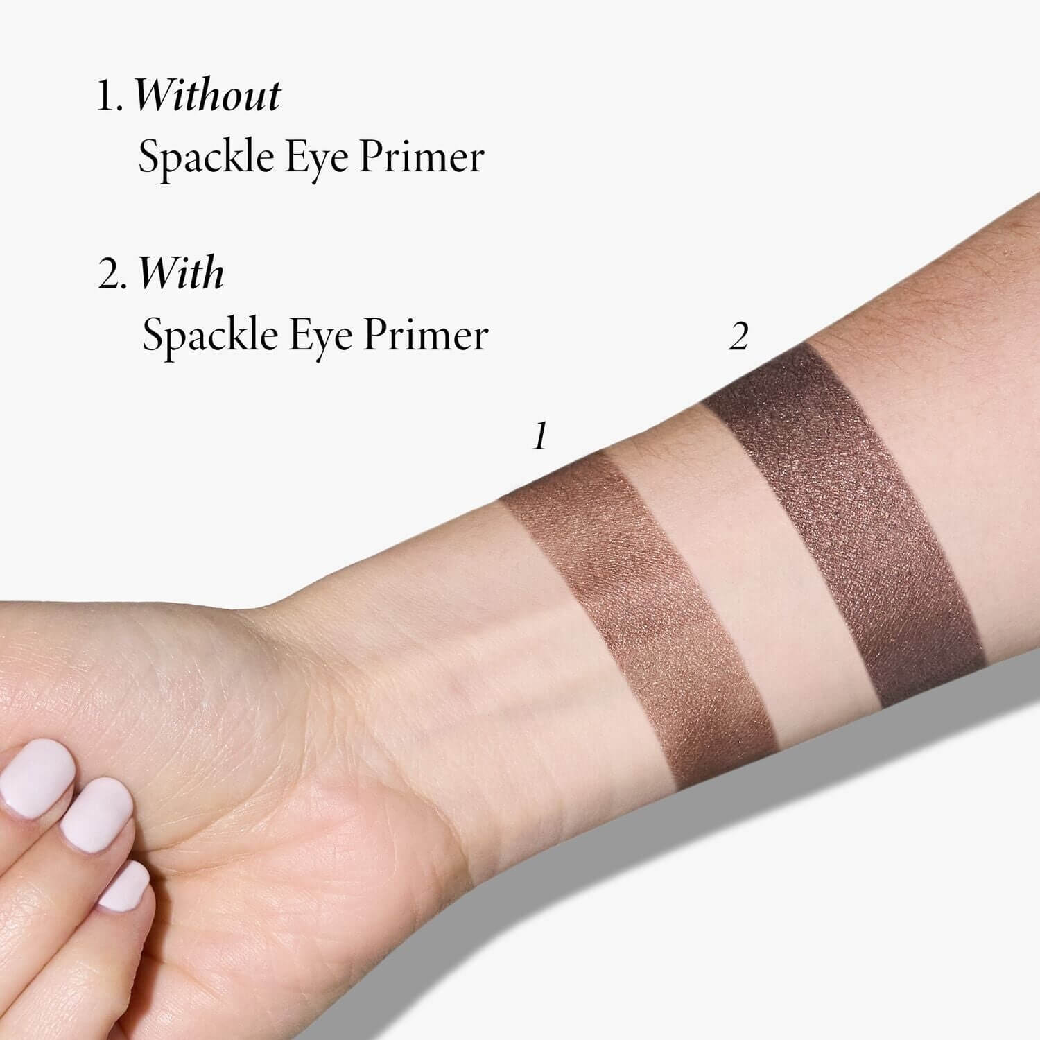 Eyeshadow shown with and without Laura Geller Spackle Eye Primer